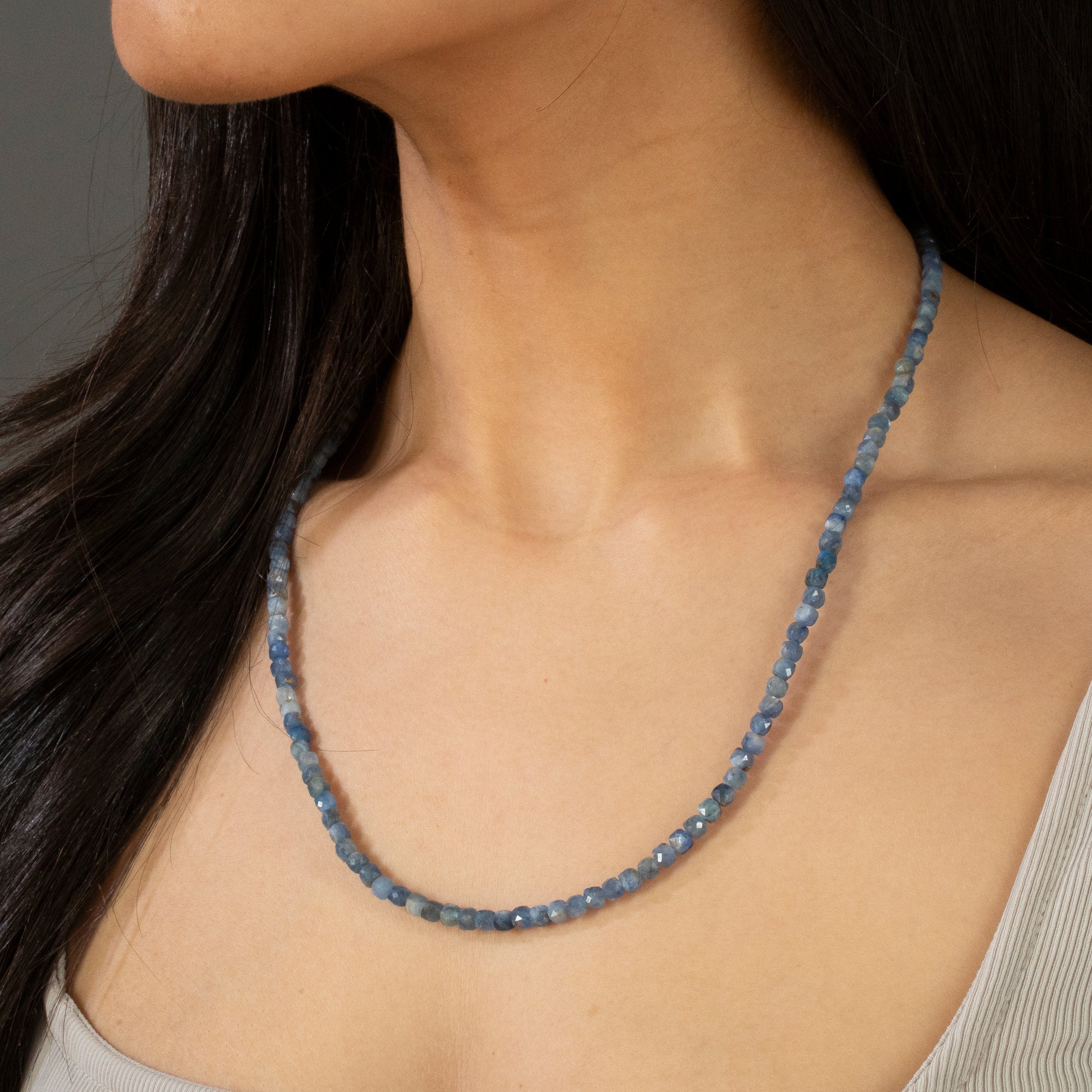 4mm Kyanite Faceted Cube Beaded Necklace & Multi-Wrap Bracelet Set - Healing Crystal Jewelry for Meditation, Yoga & Spiritual Energy