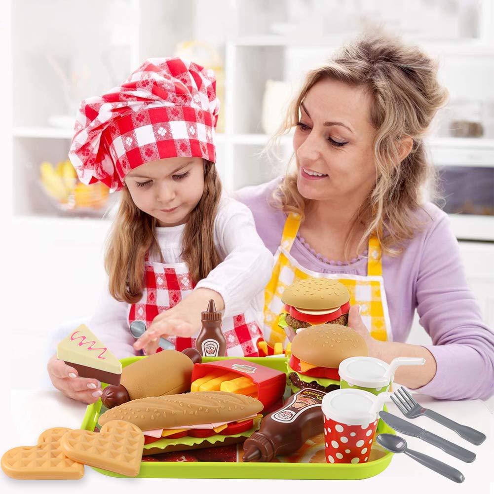LovesTown 20-Piece Kids Pretend Play Food Set - Realistic Toy Burgers & Fast Food for Toddlers - Perfect for Birthday Gifts, Role Play & Kitchen Fun (Ages 3+)