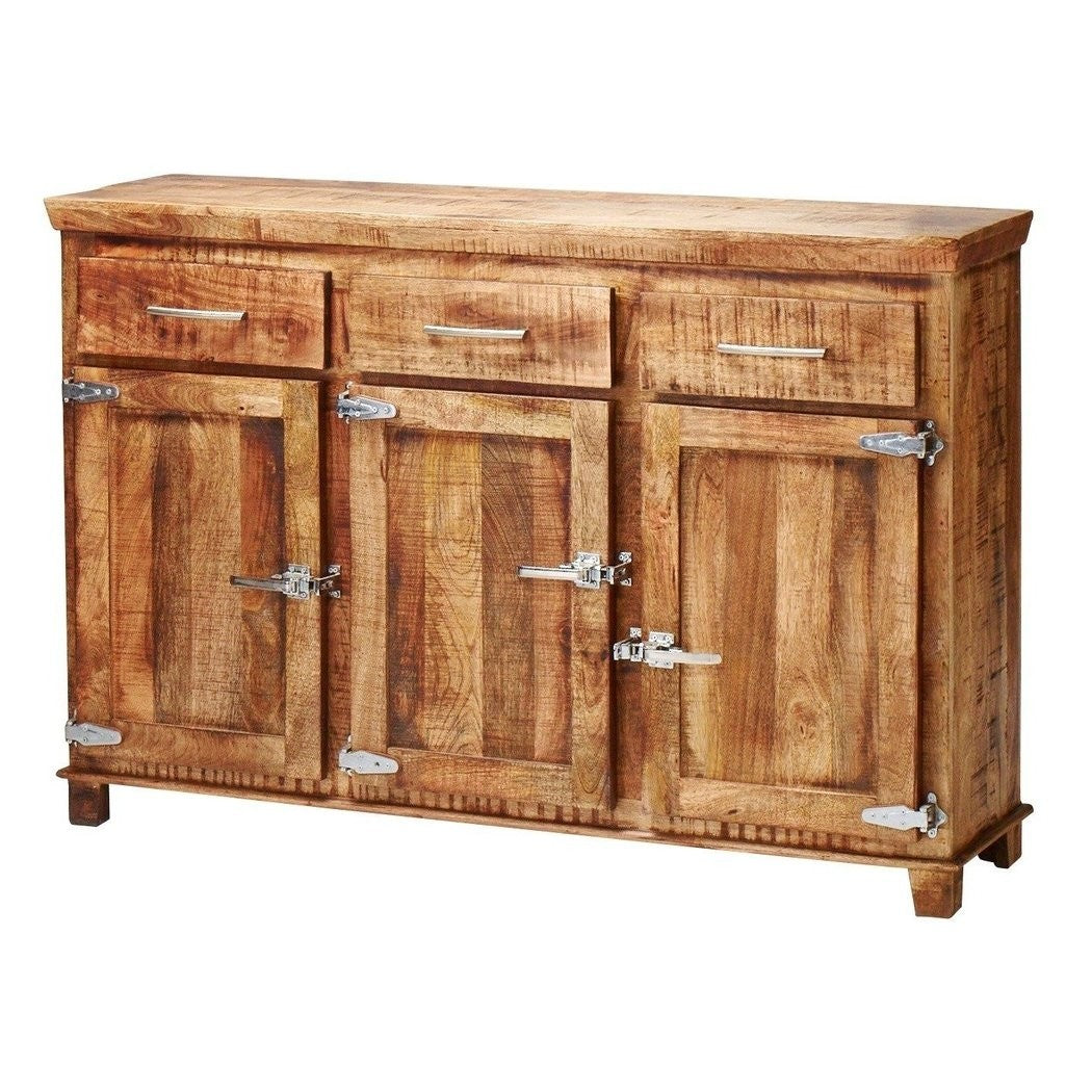 Vintage Reclaimed Wood Buffet Sideboard with 3 Drawers & 3 Doors - Rustic Natural Finish for Dining Room, Living Room or Entryway Storage