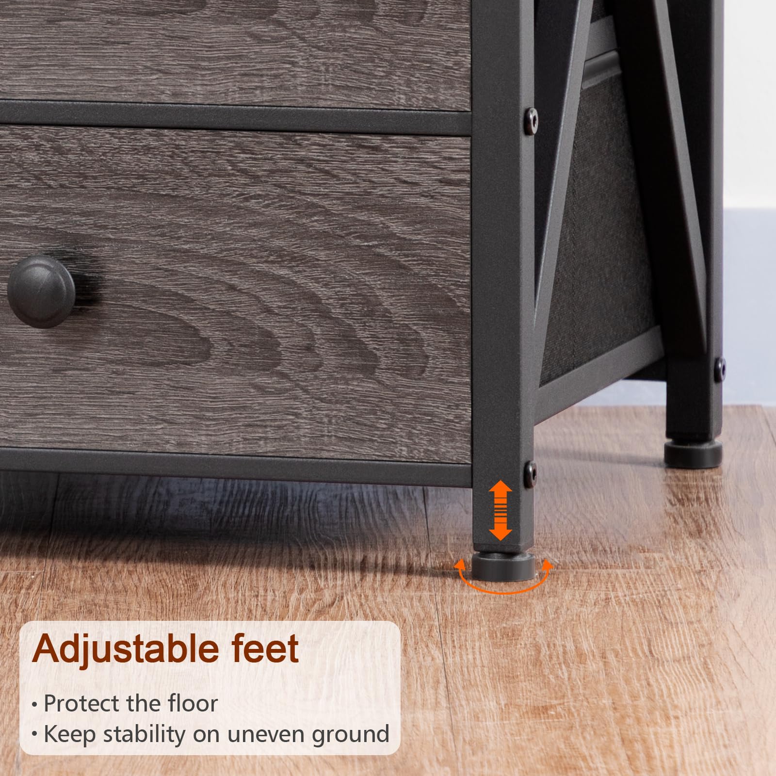 AMHANCIBLE LED Nightstand Set of 2 with USB Charging Station & Power Outlet - Modern Bedside Tables with Fabric Drawers for Bedroom & Living Room - Dark Grey End Tables (HET053LDG) - Perfect for Small Spaces & Apartment Decor