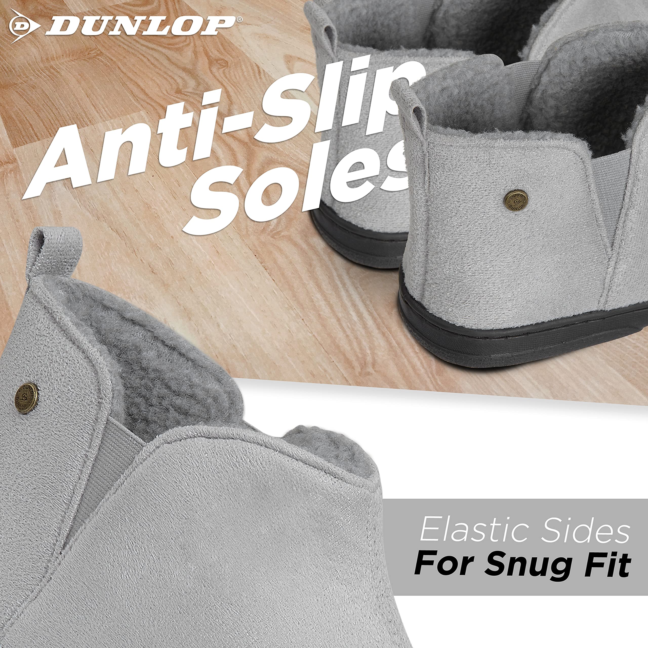 Dunlop Men's Memory Foam Boot Slippers with Non-Slip Rubber Sole - Warm House Shoes for Indoor/Outdoor Use - Perfect Gift for Dad, Husband & Boyfriend - Cozy Winter & Fall Footwear for Home, Office & Travel