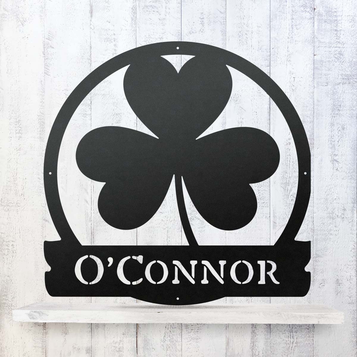 RealSteel Shamrock Monogram - Custom Irish Clover Wall Decor for St Patrick's Day - Personalized Home Decoration for Living Room, Bedroom, Kitchen & Entryway - 36 Inch Black Metal Sign - Perfect for Irish-Themed Parties & Holiday Home Decor