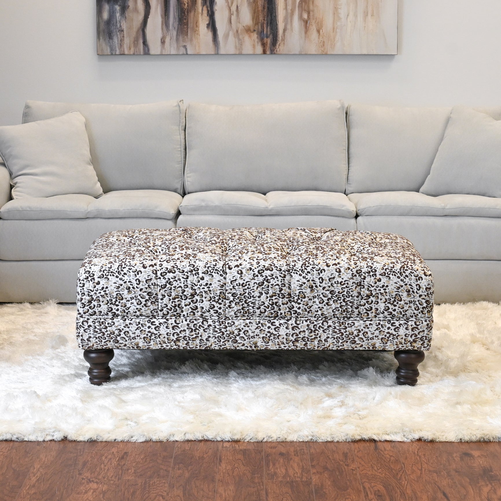 Roundhill Furniture Charbilia Fabric Tufted Cocktail Ottoman in Dexter Cafe - Stylish Living Room Footrest, Coffee Table & Extra Seating for Home Decor