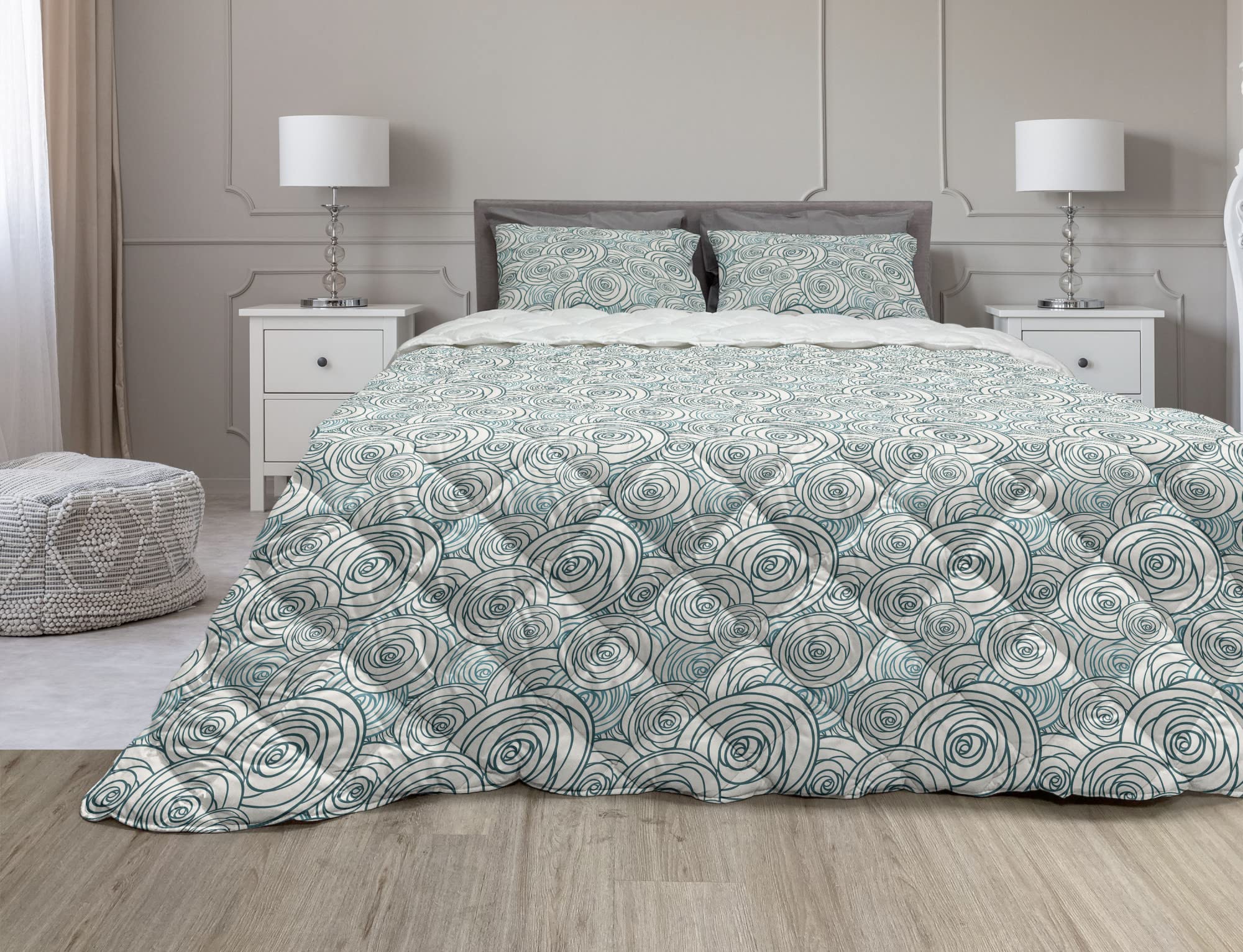 Ambesonne Rose Duvet Cover Set - Twin Size, Dark Teal & Cream Floral Design, Microfiber Filling, 2-Piece Bedding Set | Spring Nature Inspired Rose Blossom Art | Perfect for Guest Rooms, Dorm Decor & Bohemian Bedroom Style