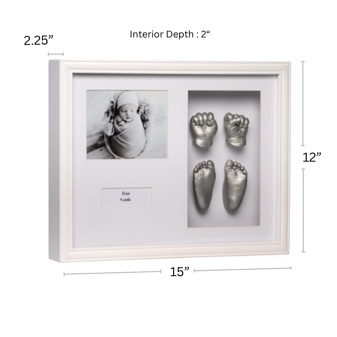 3D Baby Hands and Feet Casting Kit with White Frame - Customizable Silver Keepsake Mold for Newborn Footprint & Handprint | Perfect Baby Shower Gift, Nursery Decor, and First Birthday Memory