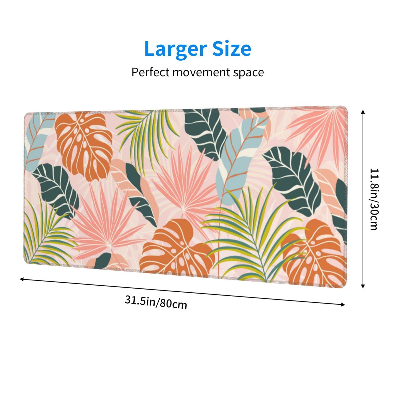 Colorful Boho Palm Mouse Pad - Stitched Edge, Non-Slip Rubber Base, Extra Large 31.5