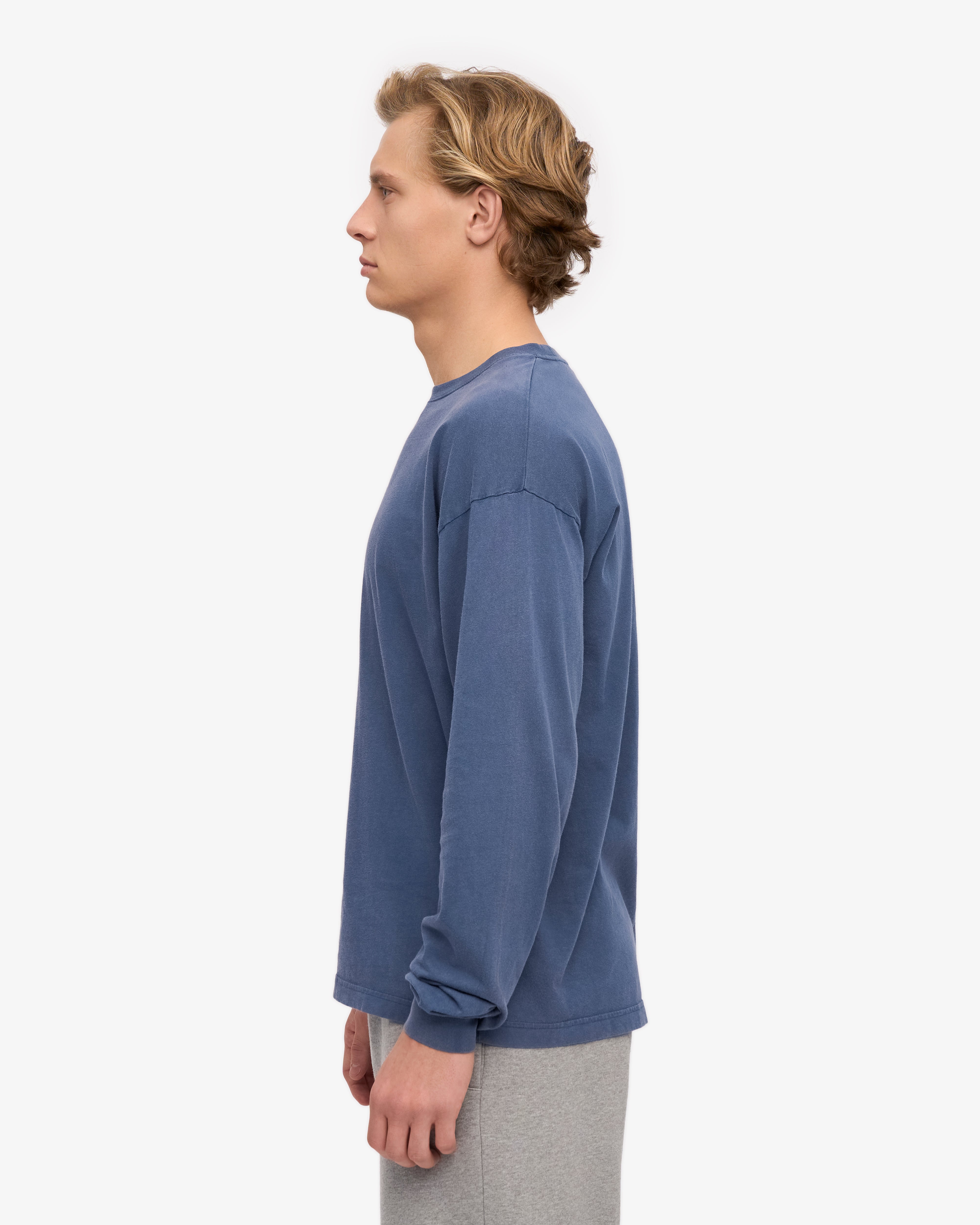 Oversized Organic Long Sleeve T-Shirt for Women & Men - Soft Cotton Comfort Fit - Neptune Blue - Casual Loungewear & Streetwear Style