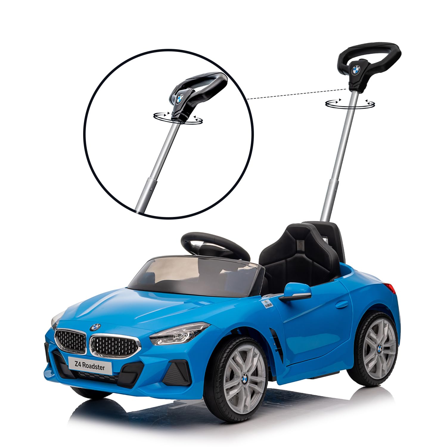 BMW Z4 Licensed Kids Push Car - 3-in-1 Ride-On Toy for Toddlers 1-5 Years | Adjustable Push Rod, Safety Seat Belt, Canopy, Horn & Music | Silent Wheels for Smooth Ride | Perfect Stroller Alternative for Boys & Girls (Blue) - Ideal for Indoor Play, Outdoor Walks & Park Adventures
