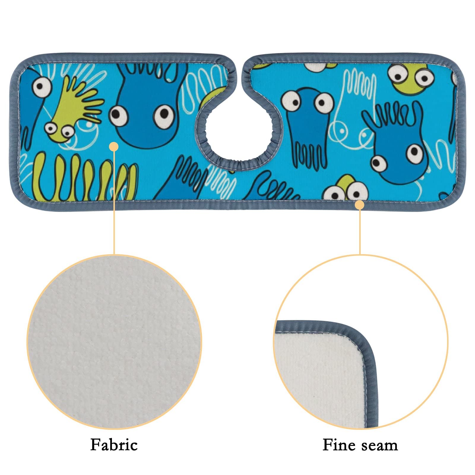 15'' Blue Octopus Kitchen Faucet Absorbent Mat - Microfiber Sink Splash Guard, Dish Cleaning & Drying Pads for Kitchen & Bathroom Countertops, Perfect for Daily Dishwashing and Surface Protection