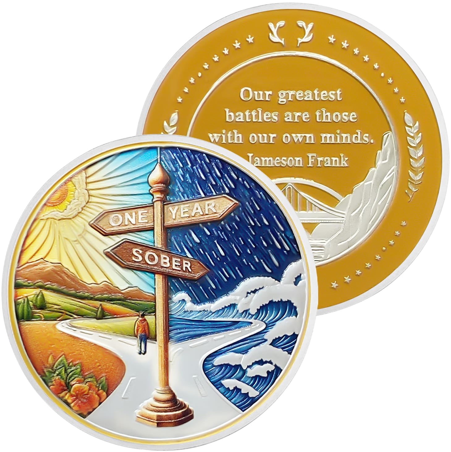 1 Year Sobriety Coin - Alcoholics Anonymous AA Medallion for Men & Women | Sobriety Anniversary Gift & Recovery Chip | Motivational AA Token for Celebrating Clean Living Milestones | Perfect for 12-Step Meetings, Sober Anniversaries & Encouragement Gifts