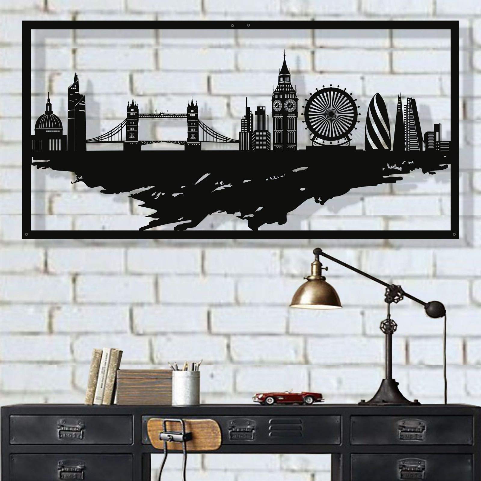 DEKADRON London Skyline Silhouette Metal Wall Art - Modern Home & Office Decor - 40