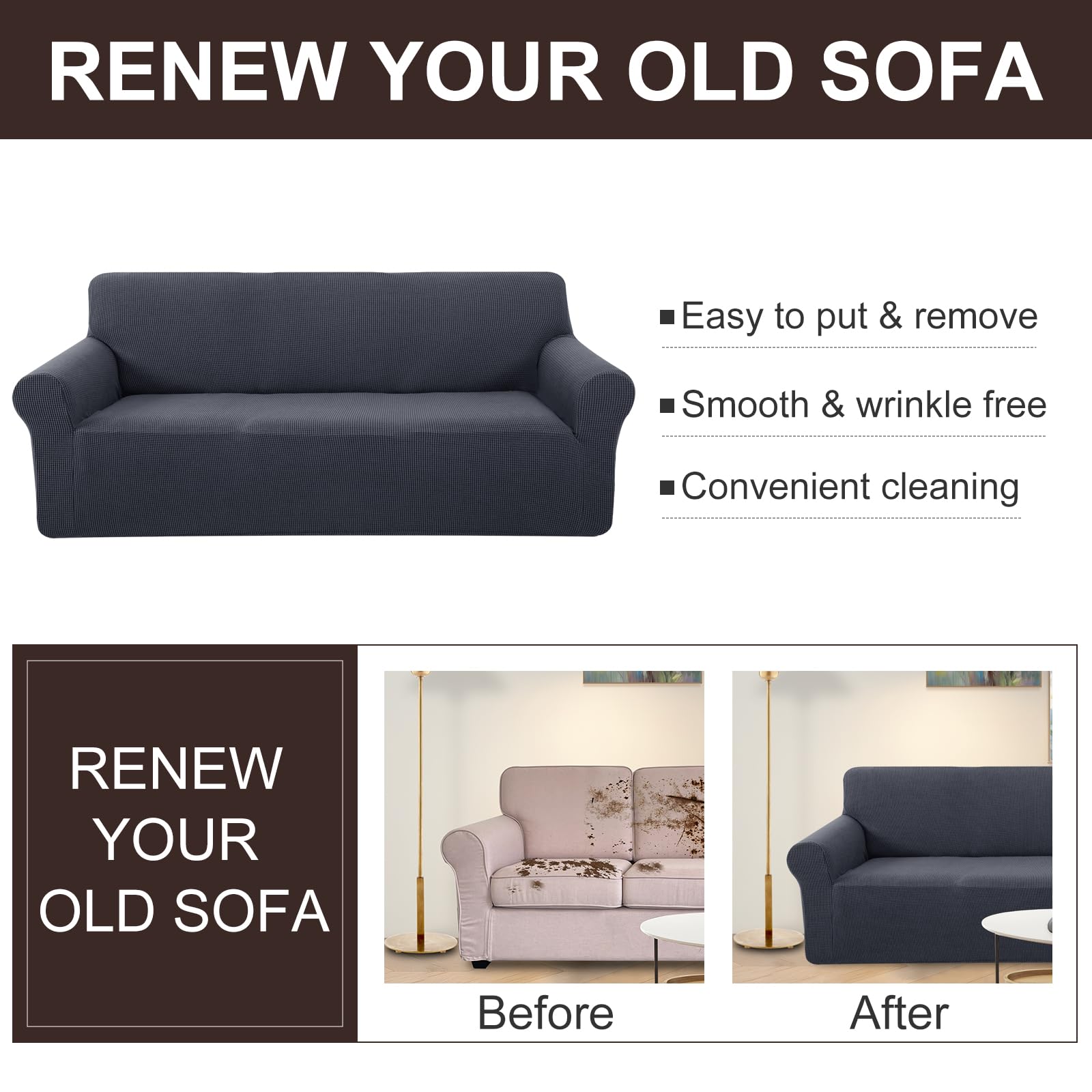 Stretch Loveseat Cover Sofa Slipcover - 2 Cushion Furniture Protector, Pet Friendly & Washable (Dark Grey) - Perfect for Living Room, Apartment & Pet Owners