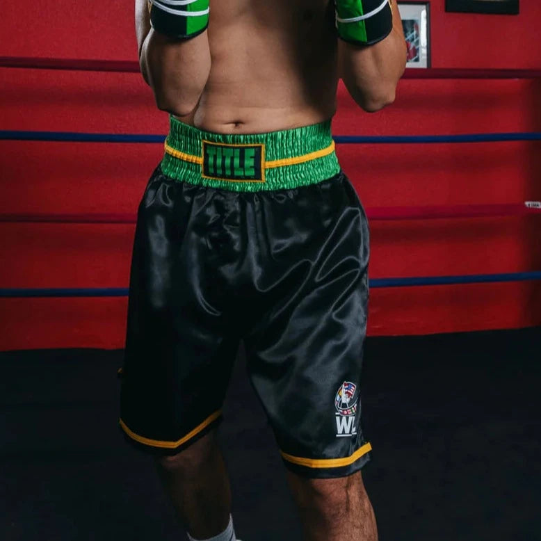 WBC Boxing Shorts for Men - Black & Green Training Shorts for Boxing, MMA & Fitness Workouts