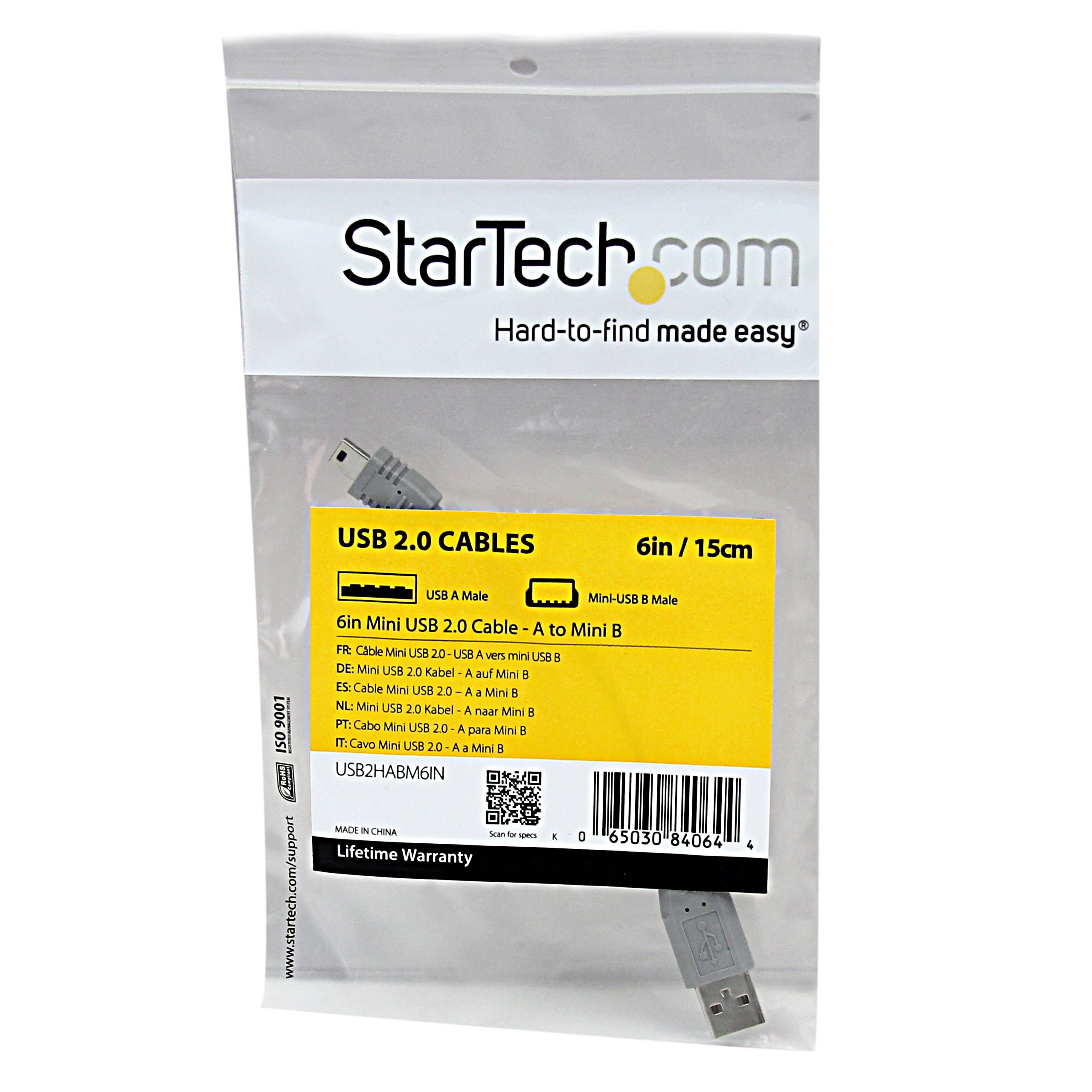 StarTech.com 6 Inch USB 2.0 A to Mini B Cable - High Speed Data Sync & Charging Cord for Cameras, MP3 Players & External Hard Drives - Durable Gray Mini USB Cable (USB2HABM6IN) - Perfect for Home Office & Travel Accessories