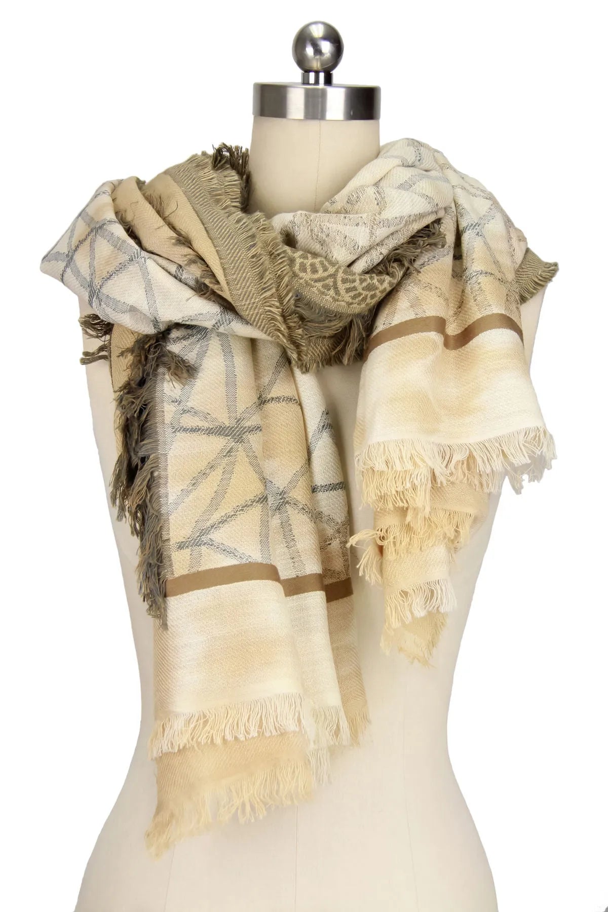 Elegant Ecru Multi Golden Scarf for Women - Soft & Stylish Winter Accessory - Perfect for Office, Party & Everyday Outfits