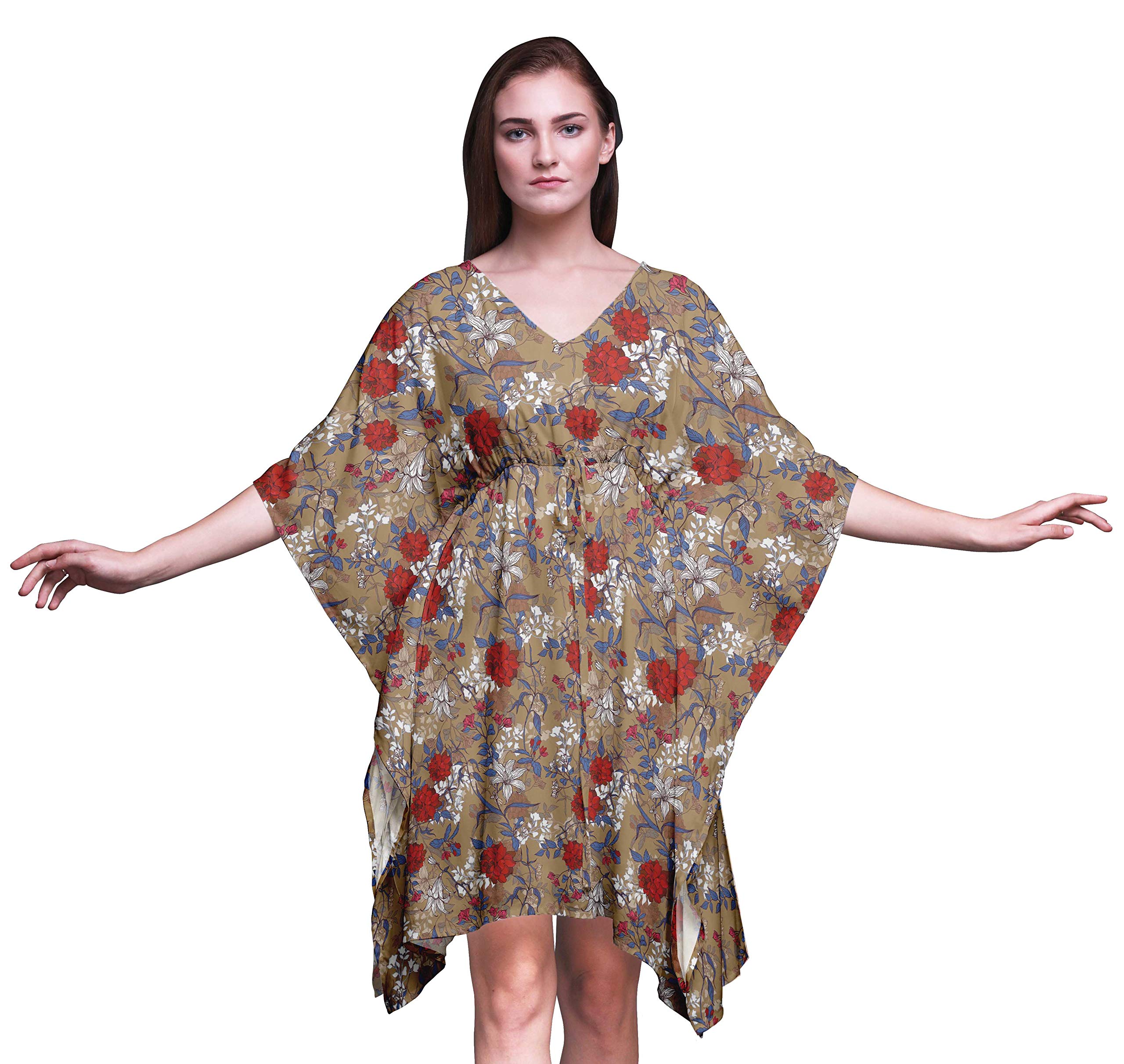 Bimba Women's Short Caftan Midi Dress - Beach Cover Up Swimwear Kaftan for Summer Vacation & Poolside Lounging
