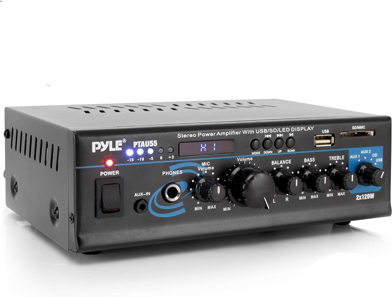 Pyle-Home Stereo Power Amplifier 2 x 120W - USB/SD Card Readers, Bluetooth Connectivity for Home Audio System - Perfect for Karaoke, DJ Setup & Home Theater Sound Enhancement