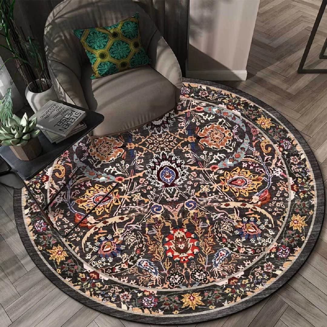 Large 6ft Round Boho Rug Pad - Non-Slip Washable Bohemian Area Rug for Living Room, Dining Room, Bedroom | Perfect for Sofa, Coffee Table & Home Decor (Beige)