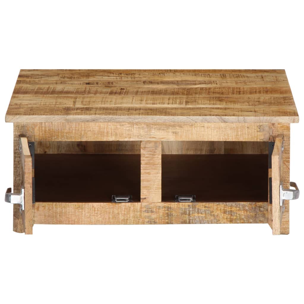 Modern Square Coffee Table with Storage - 2 Door Solid Mango Wood Living Room Furniture (27.5