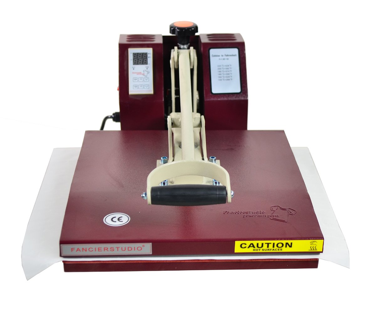 Fancierstudio 15x15 Inch Sublimation Heat Press Machine - Industrial Quality T-Shirt Heat Transfer Press for Custom Apparel (Red & White) - Perfect for DIY T-Shirts, Mugs, Hats & Sublimation Projects