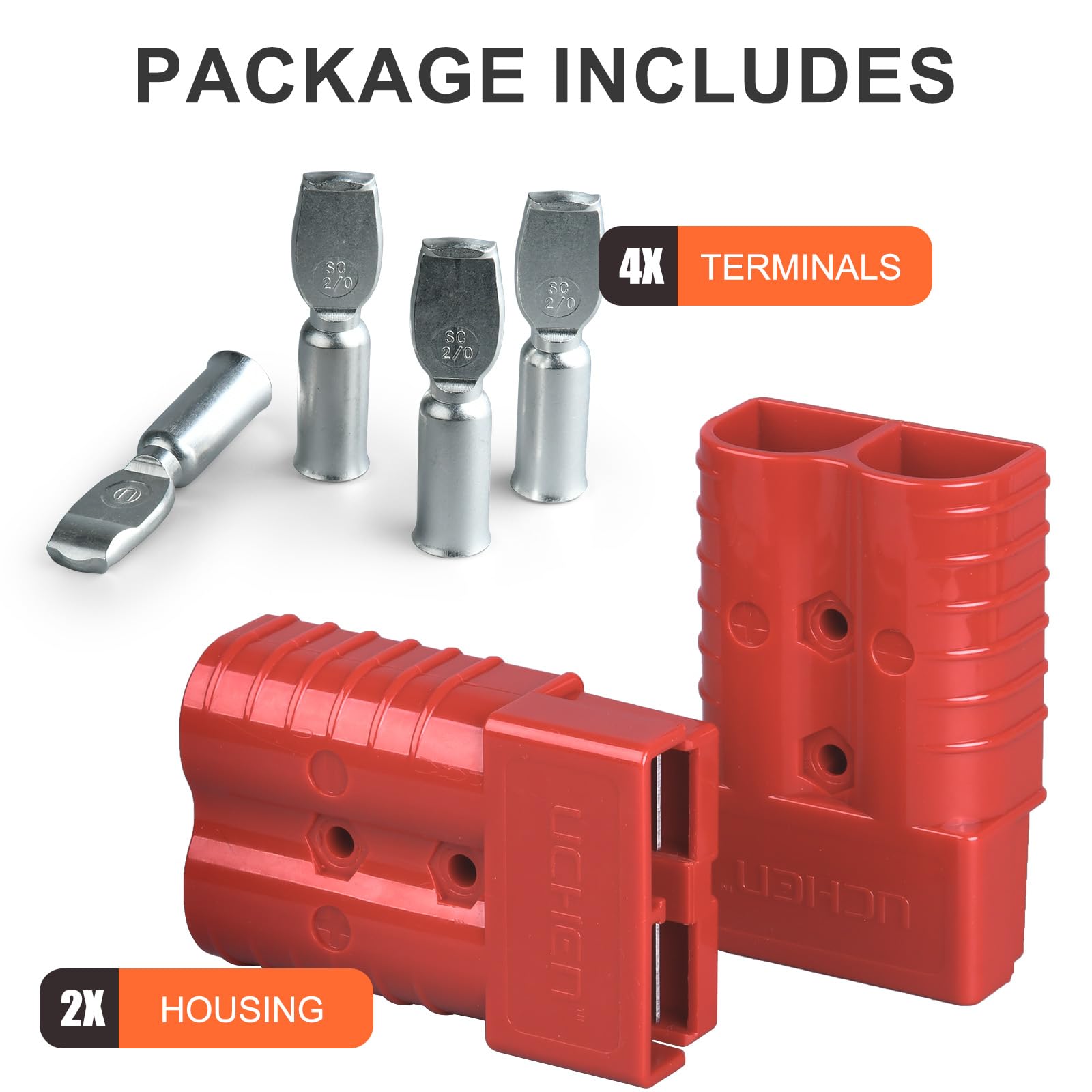 2/0-1/0 Gauge 350A Battery Quick Connect Disconnect Terminals - 12V-36V Powerpole Connectors for Car, Bike, ATV, Winches, Lifts & Motors (Red, 2-Pack) - Ideal for Off-Road Vehicles, Marine Applications & Power Equipment