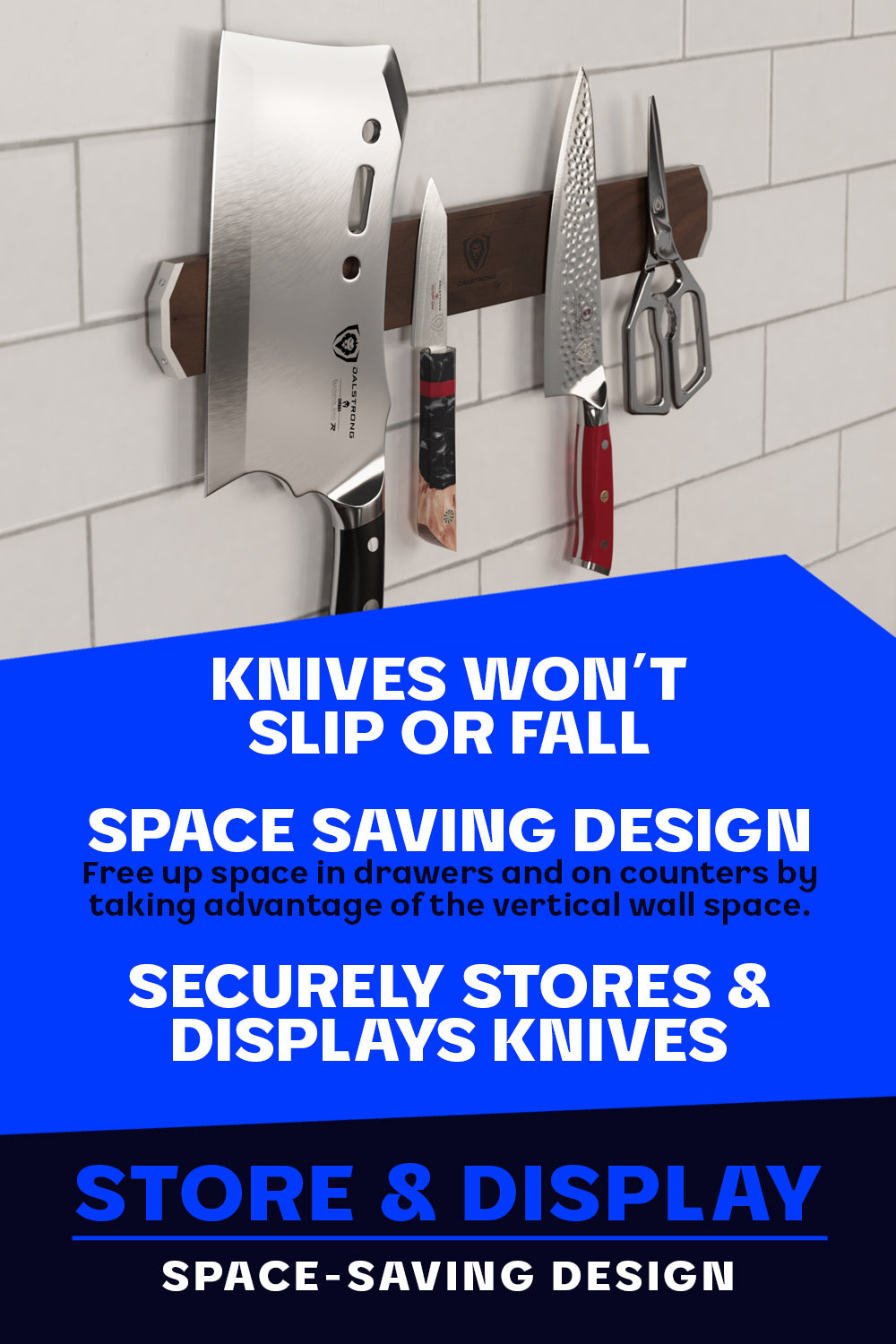 Premium Walnut Magnetic Knife Holder - Strong Wall-Mounted Knife Storage for Kitchen | Dalstrong © | Perfect for Chefs & Home Cooks Organizing Knives Safely