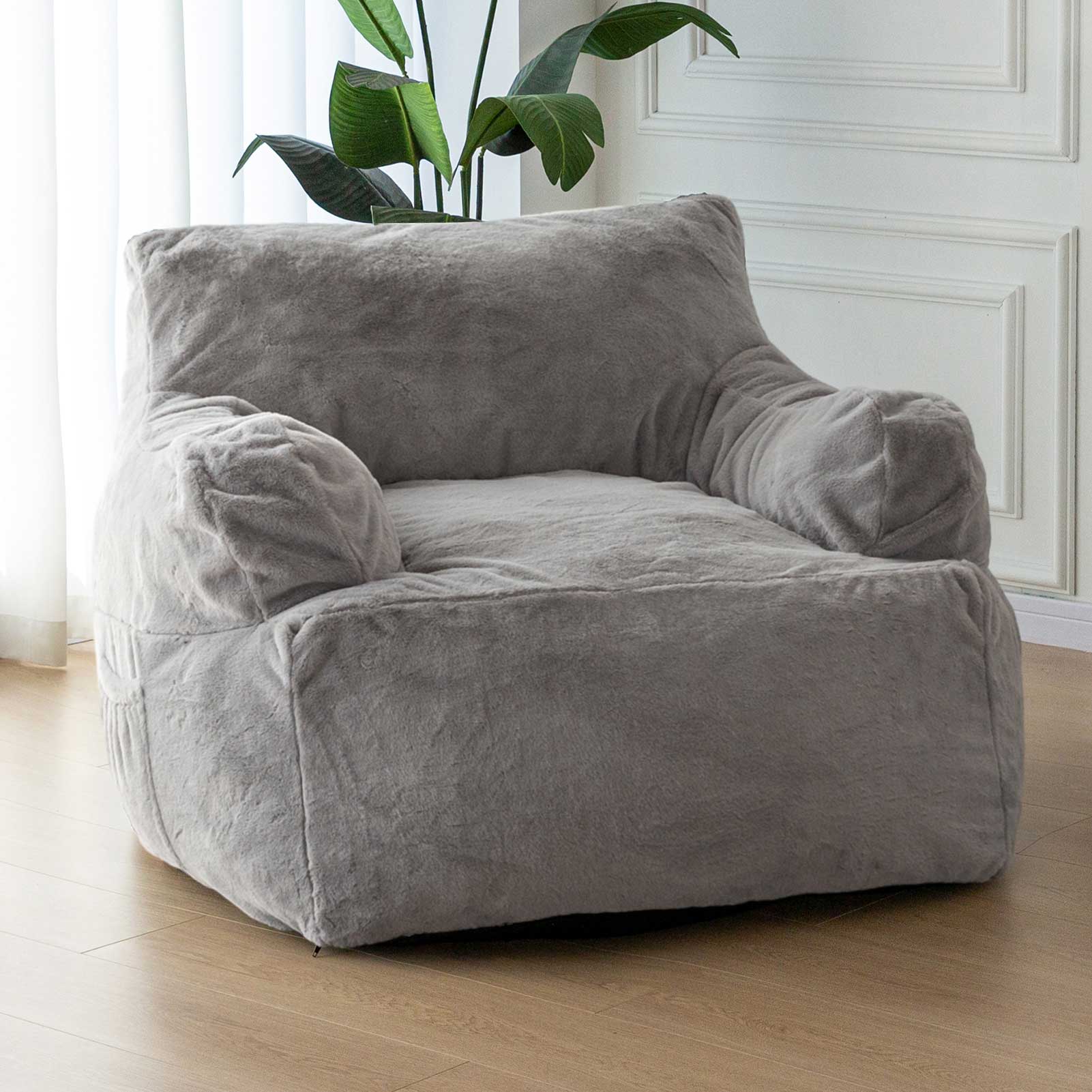 MAXYOYO Giant Bean Bag Chair - Ultra Soft Faux Fur Oversized Bean Bag Couch for Adults & Teens, Grey - Perfect for Living Room Lounging, Gaming & Movie Nights