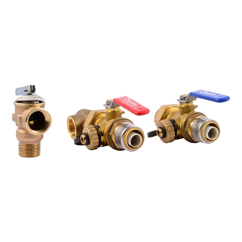 SharkBite 25374 3/4 Inch Push-to-Connect Tankless Water Heater Valve Kit - Easy DIY Installation for On-Demand Hot Water Systems in Homes & RVs