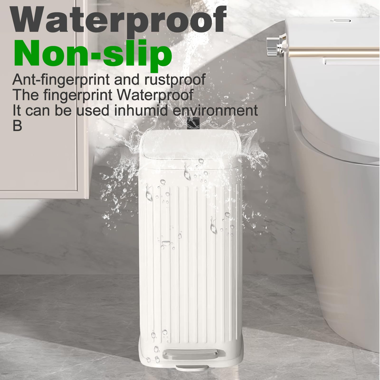 Slim 7L/1.85 Gallon Stainless Steel Bathroom Trash Can with Soft Close Lid & Built-in Air Freshener - Step Pedal Garbage Bin with Removable Inner Bucket for Bathroom, Office, Bedroom (White) - Perfect for Small Spaces & Odor Control