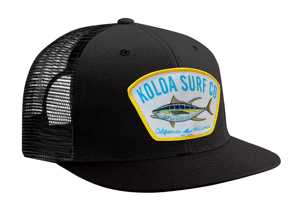Koloa Surf Yellowfin Tuna Patch Logo MESH Snapback Hats for Men & Women - Breathable Adjustable Baseball Cap for Beach, Fishing & Outdoor Activities