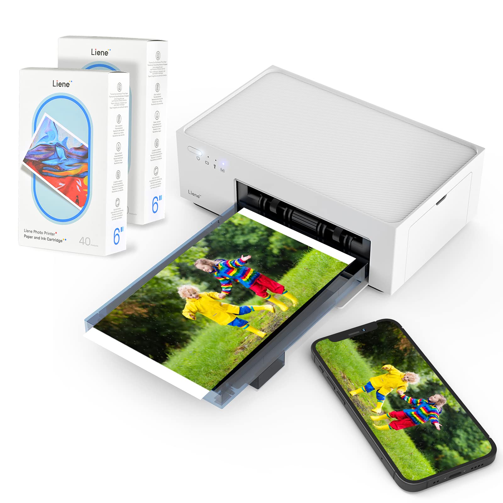 Liene 4x6'' Wireless Photo Printer with Battery & 100 Sheets + 3 Ink Cartridges - Dye Sublimation Printer for iPhone, Android, Smartphones & Computers - Perfect for Travel Photography & Home Printing