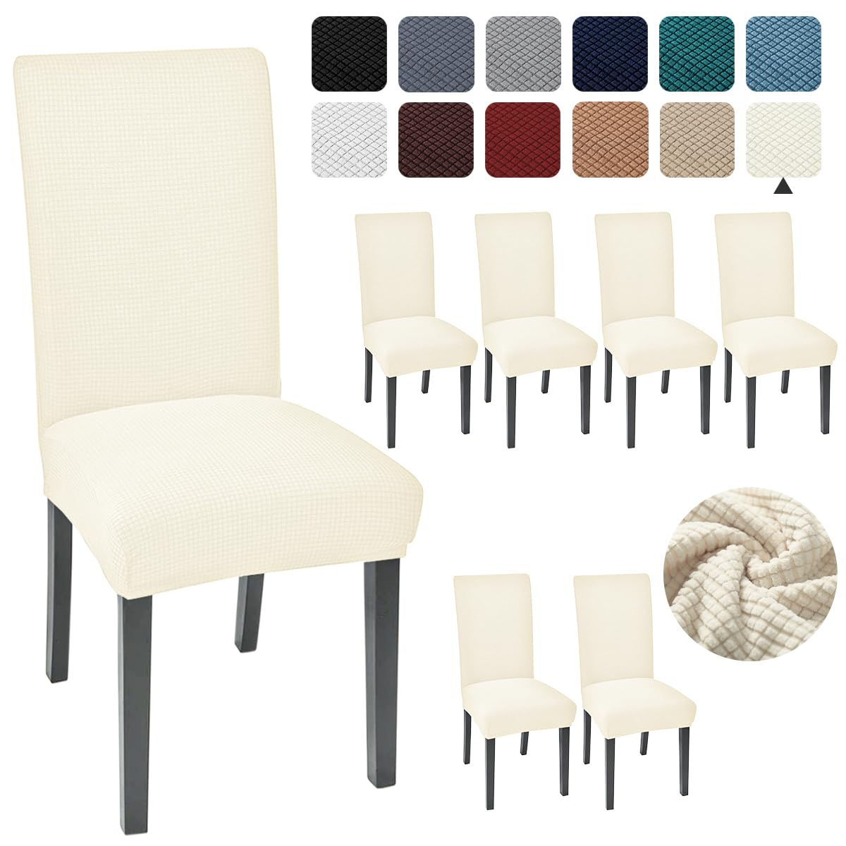 6-Pack Cream Dining Chair Covers - Stretchable Parsons Chair Slipcovers for Kitchen & Dining Room, Washable & Durable Seat Protectors (Perfect for Parties, Weddings & Everyday Use)
