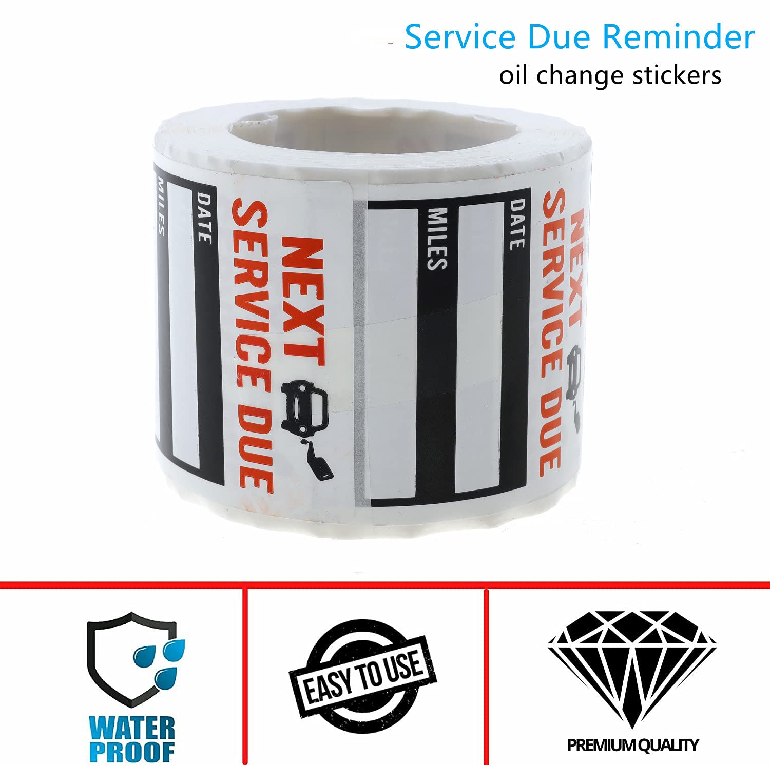 300 Pcs 2x2 Oil Change Reminder Stickers - Peel & Write Vinyl Service Due Stickers for Cars, No Residue Removable Auto Maintenance Stickers (Black) - Perfect for Vehicle Service Tracking & DIY Car Care