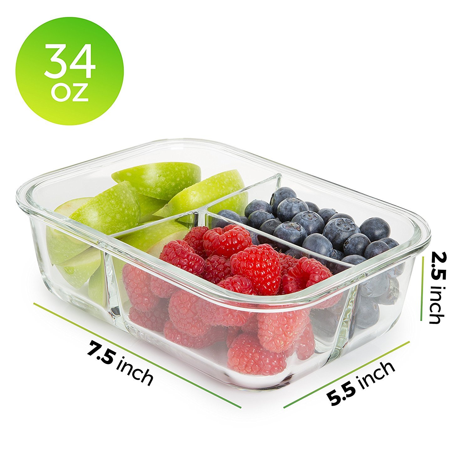 PrepNaturals 4-Pack 34oz Glass Meal Prep Containers with Lids - BPA-Free, Leak-Proof, Multi-Compartment Food Storage - Microwave, Dishwasher, Freezer & Oven Safe - Perfect for Meal Prepping, Leftovers, Lunches & Food Storage