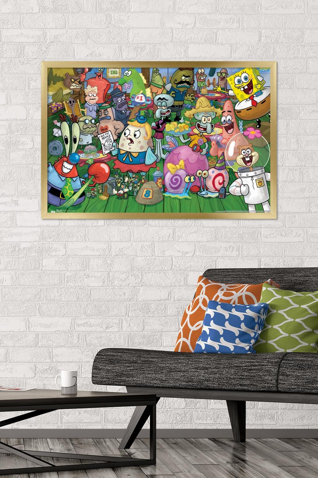 Trends International Nickelodeon SpongeBob SquarePants Gold Framed Wall Poster 22.375 x 34 Inches - Cartoon Home Decor for Kids Room, Living Room & Office
