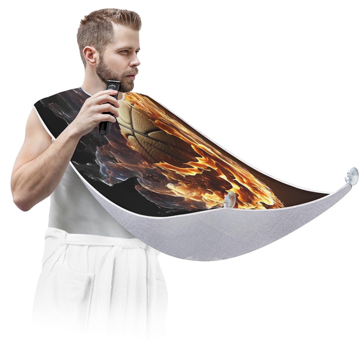 **Men's Basketball Flame Sports Beard Shaving Bib – Waterproof Hair Dye Apron for Barbers, Stylists & DIY Grooming – Sink-Friendly Beard Trimming & Haircut Cape – Perfect Gift for Men & Women** *(Ideal for Home Grooming, Salon Use & Sports Enthusiasts)*