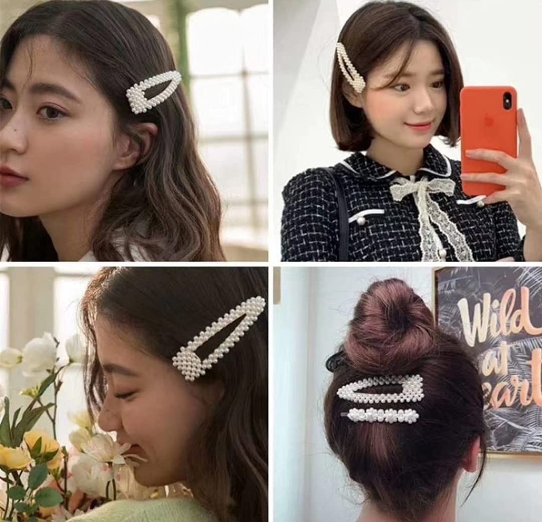 HOMEMATES 8 Pcs Pearl Hair Clips for Women - Rhinestone Crystal Letter Hair Pins for Girls & Women, Golden Crystal Hair Clips, Fancy Jewelry Hair Accessories for Parties, Weddings & Everyday Style