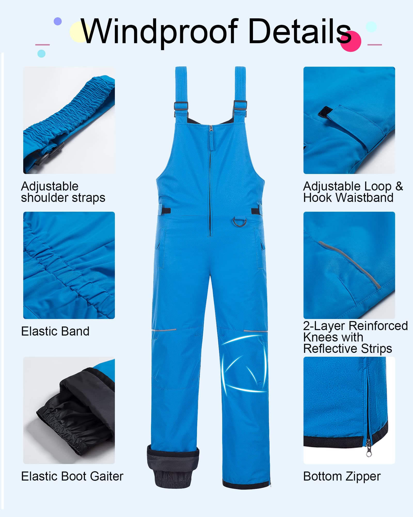 CREATMO Boys' Waterproof Insulated Snow Bibs - Kids Ski Pants & Winter Overalls for Snowboarding, Sledding & Outdoor Play