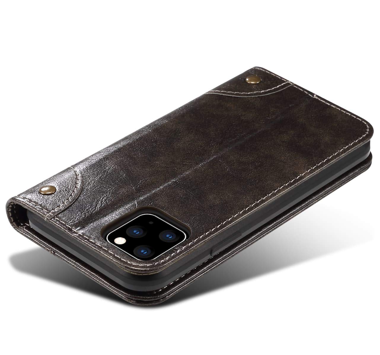 Premium Leather Wallet Case for iPhone 11 Pro Max (6.5 inch, 2019) - Magnetic Folio Cover with Card Slots, ID Holder & Stand Function | Dark Grey | Perfect for Business, Travel & Daily Protection