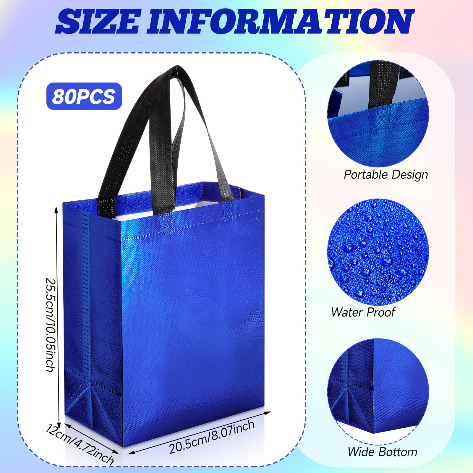 Eccliy 80-Piece Reusable Glossy Tote Gift Bags with Handles - Bulk Grocery Bags for Wedding, Bachelorette Party & Christmas (Medium, Blue) | Perfect for Party Favors, Gift Wrapping & Eco-Friendly Shopping