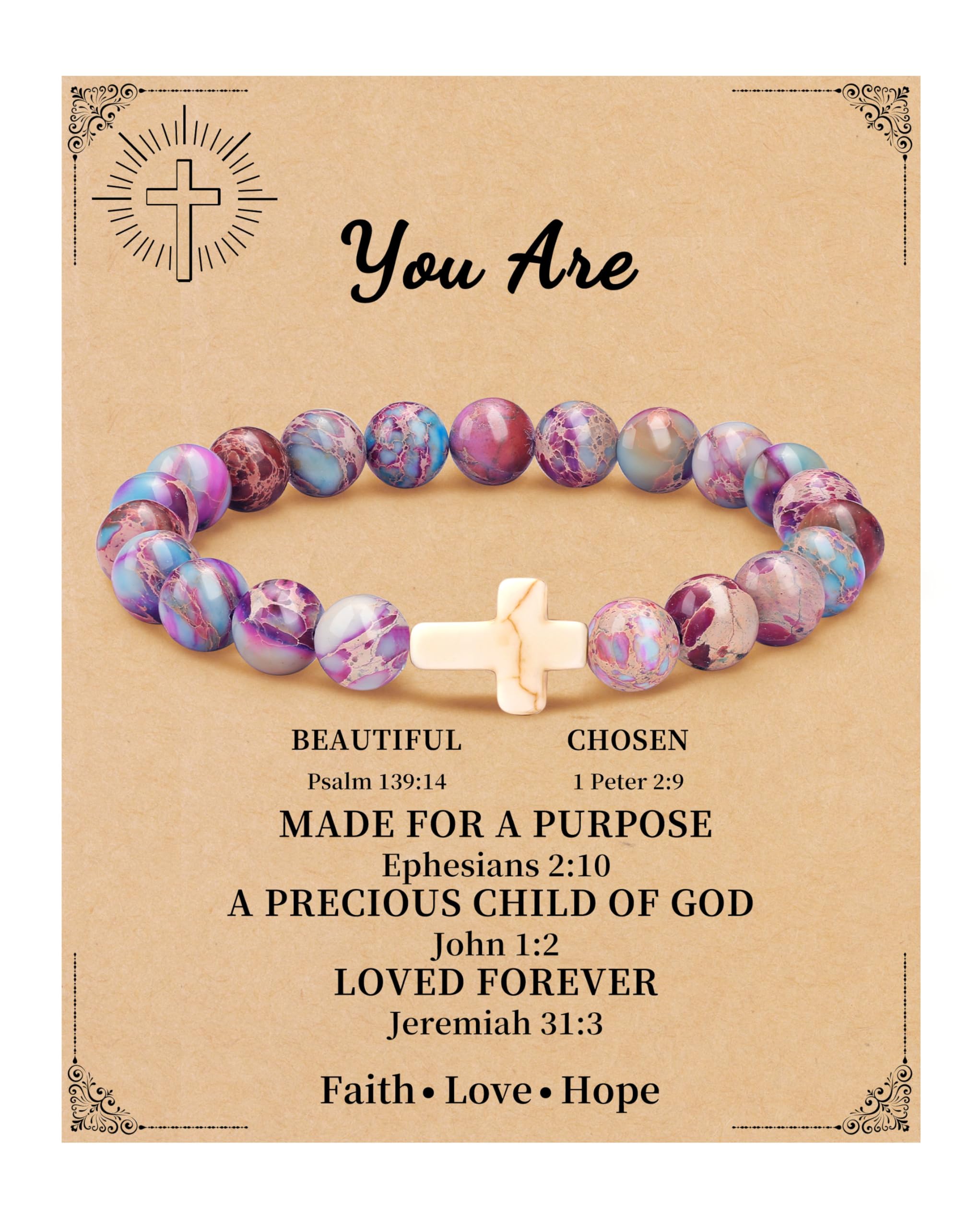 JSJOY Natural Stone Beaded Bracelet - Christian Cross Jewelry Gift for Women & Girls (Age 6-80) | Birthday, Easter, Mother's Day Present for Daughter, Granddaughter, Niece, Mom, Sister | Faith-Based Accessory for Daily Wear & Special Occasions