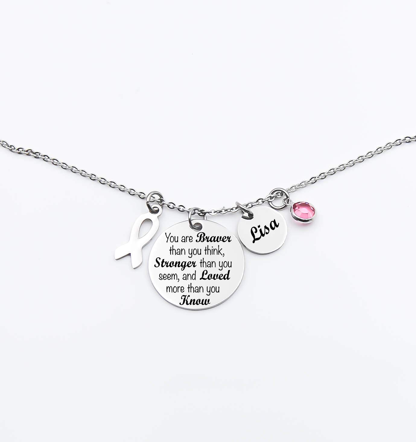 Personalized Cancer Ribbon Pendant Necklace - Thoughtful Gift for Cancer Patients & Survivors - Fight Cancer Awareness Jewelry - Perfect for Support Groups, Fundraisers & Inspirational Gifts