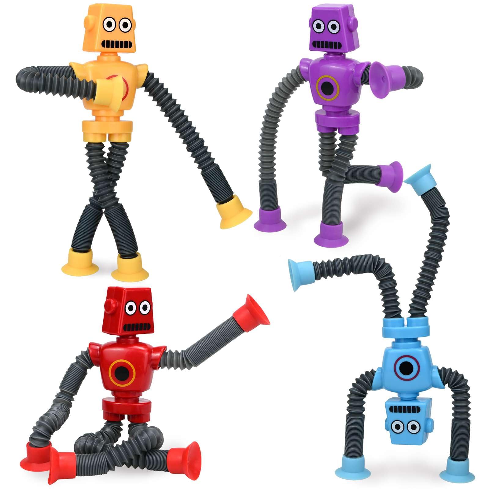 **4 Pack Telescopic Suction Cup Robot Toys - Sensory Fidget Toys for Autism, Stress Relief & Focus - Fun Easter Basket Stuffers & Party Favors for Kids Ages 3-6 (Boys & Girls) - Perfect for Playtime, Classroom & Travel**