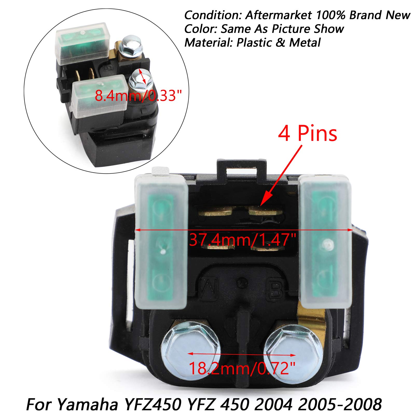 Areyourshop Motorcycle Starter Relay Solenoid Compatible with Yamaha YFZ450 YFZ450R 2004-2008 - High Performance Replacement Part for Off-Road ATV & Dirt Bike Riding