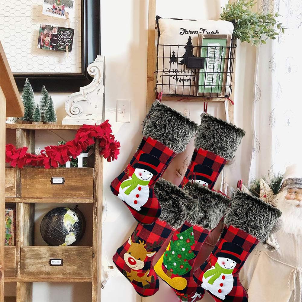 PATYDECRO 3-Pack Christmas Stockings Set - Buffalo Red Plaid with Soft Faux Fur, Large Xmas Stockings for Fireplace Hanging, Family Holiday Decorations | Perfect for Christmas Tree, Mantel Decor & Gift Exchange Parties