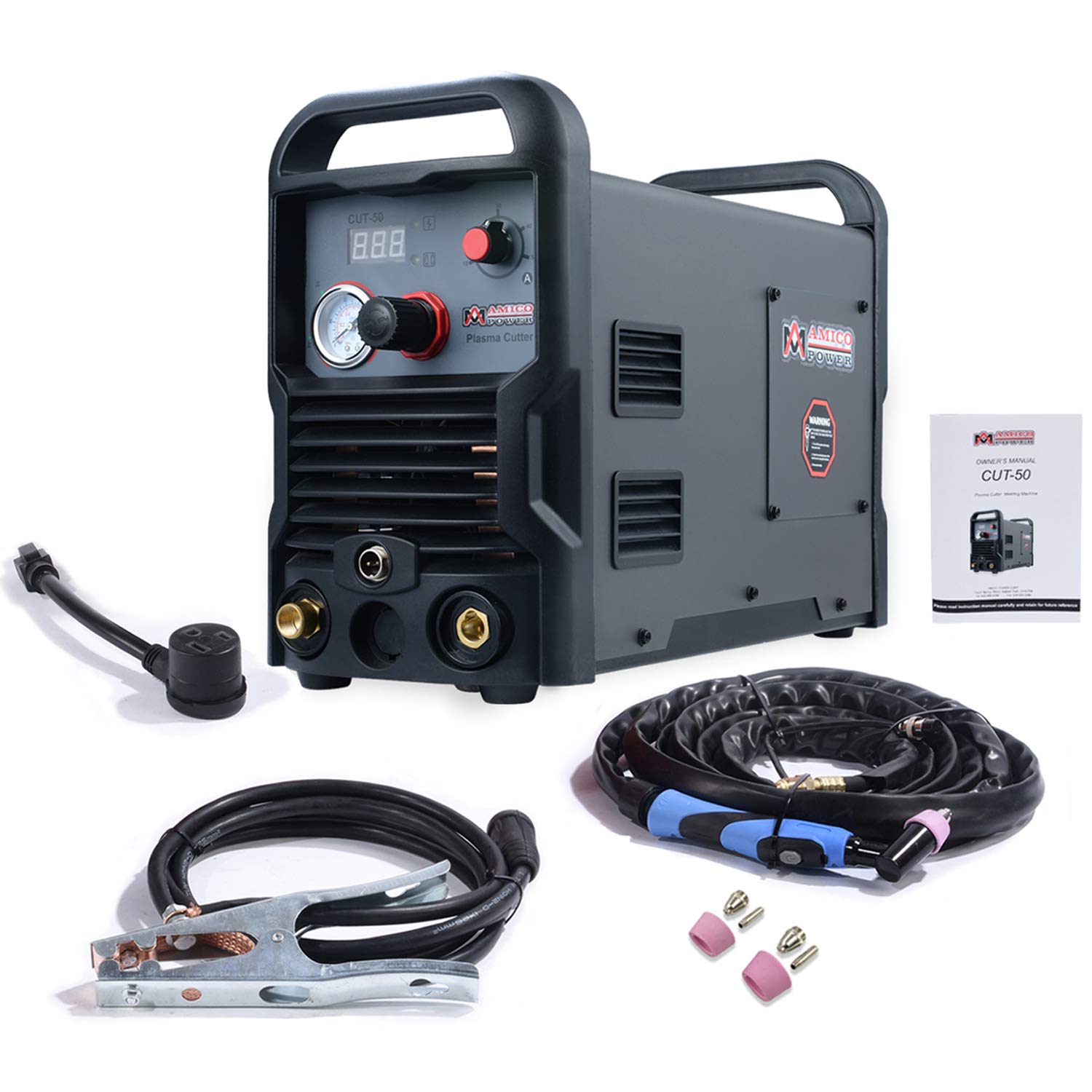 Amico CUT-50 50 Amp Professional Plasma Cutter - 4/5 Inch Clean Cut, 110V/220V Dual Voltage Metal Cutting Machine for DIY, Automotive Repair & Metal Fabrication