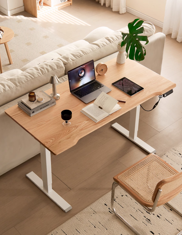 Premium Oak Solid Wood Electric Height Adjustable Standing Desk - Ergonomic Home Office Workstation for Computer & Laptop Use