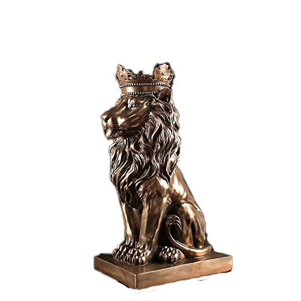 Handmade Lion Wearing Crown Resin Statue - KXA Decorations Art Craft, Imitation Copper Sculpture for Home & Office Decor, Living Room Centerpiece, Bookshelf Display, Gift Idea