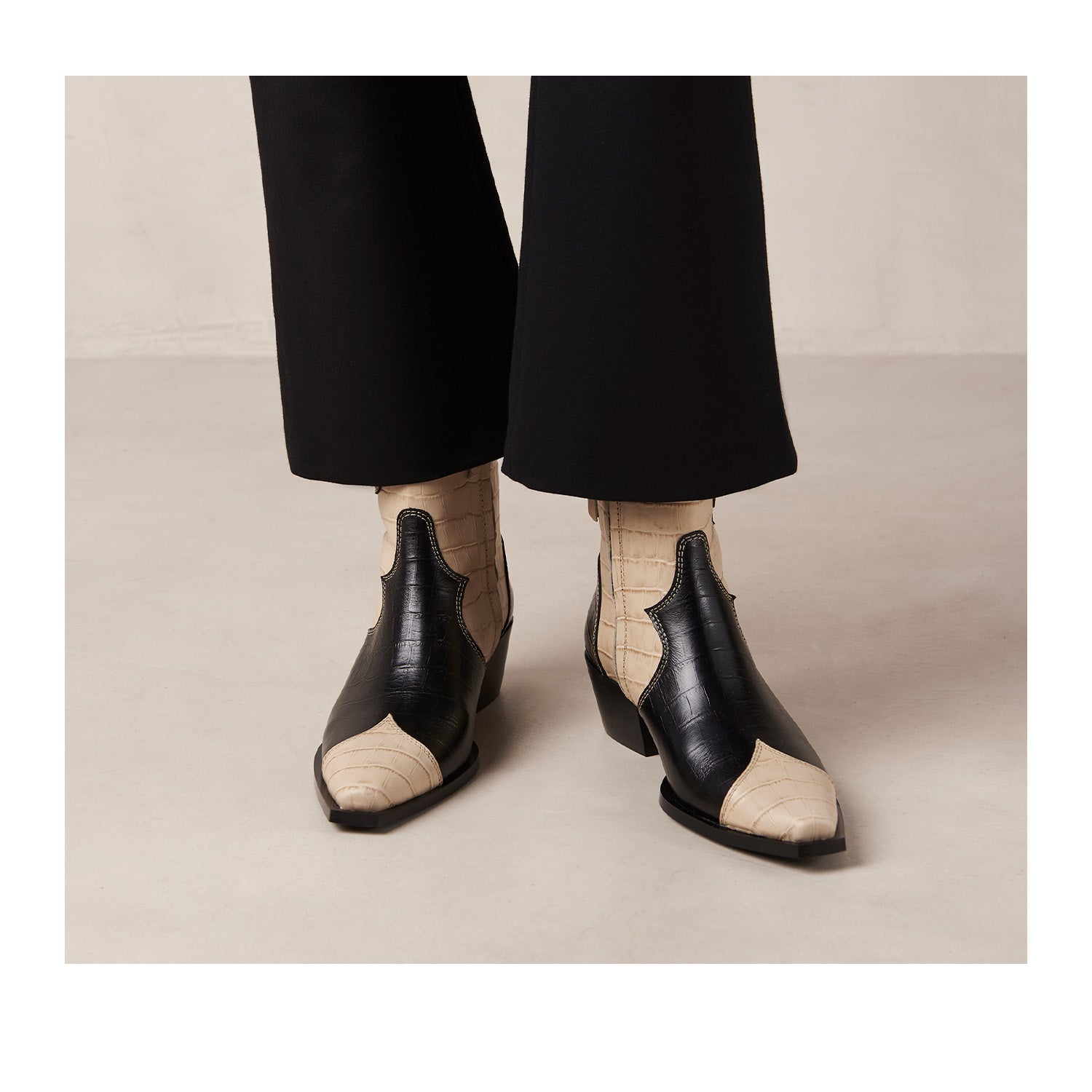 Alohas Women's Buffalo Leather Boots in Black & White - Stylish & Comfortable Ankle Boots for Casual Outfits & Everyday Wear