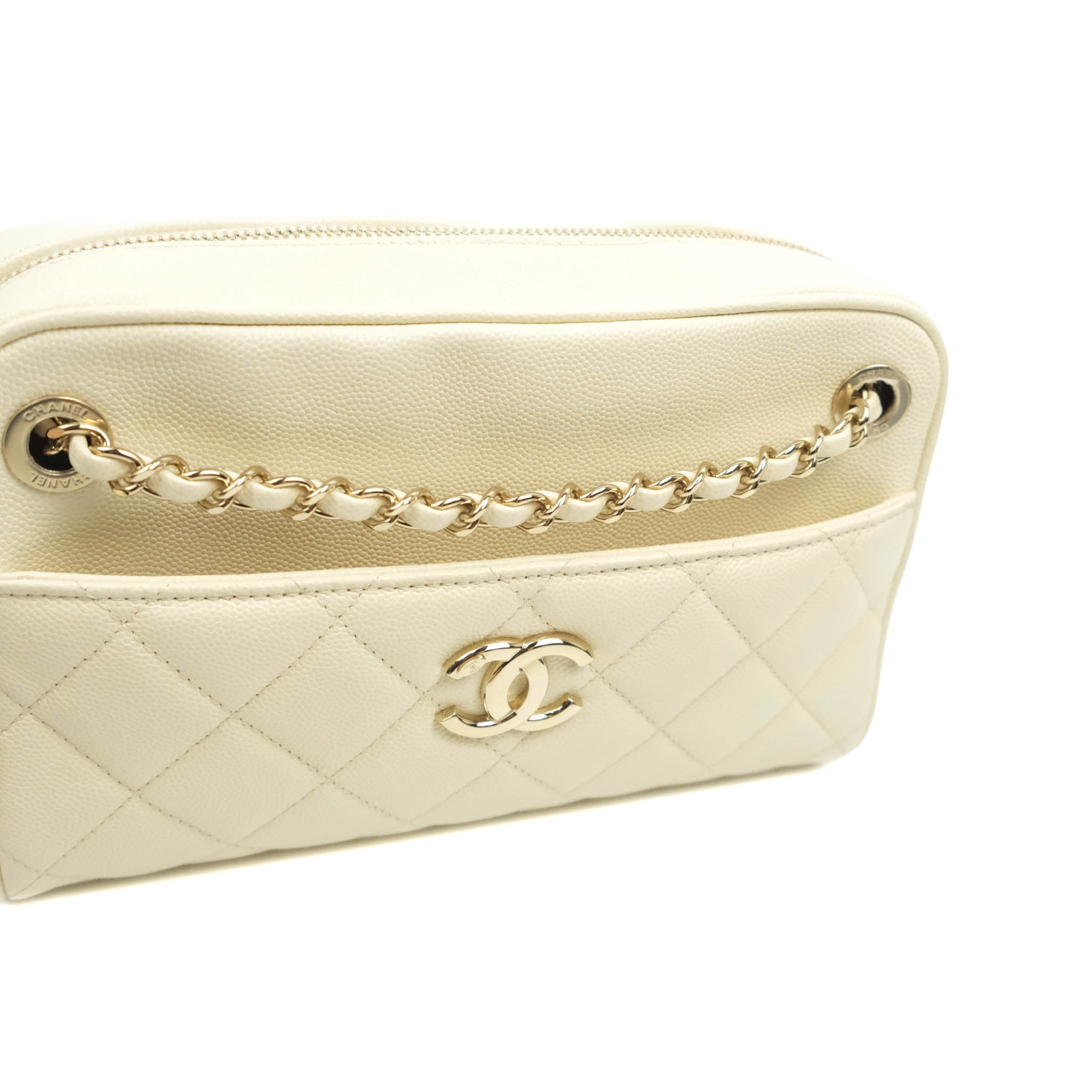 Chanel Camera Bag with Detachable Pouch - Ivory Caviar Leather & Gold Hardware | Luxury Crossbody Bag for Women | Perfect for Everyday Use, Date Night & Travel
